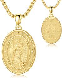 wholesale 925 Sterling Silver Saint Raphael Angel Oval Cross Pendant Necklace -A04-Saint Raphael-Gold(Oval)