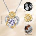 wholesale 925 Sterling Silver Sunflower Birthstone Necklace Women s Heart Pendant Jewelry Gift-0-3