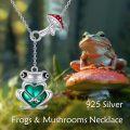 wholesale 925 Sterling Silver Green Heart Frog Pendant with Red Mushroom Charm Necklace for Women-0-1