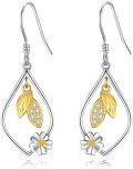 wholesale 925 Sterling Silver Teardrop Flower Dangle Earrings with CZ Stones and Gold Plating for Women  4cm Length-0-0