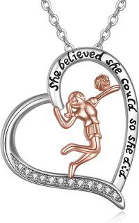 wholesale 925 Sterling Silver Heart-Shaped Volleyball Pendant Necklace with Inspirational Quote for Women-Volleyball necklace
