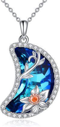 wholesale TOUPOP Birth Month Flower Necklace,925 Sterling Silver Necklace,birth Flower Necklaces With Blue Moon Crystal For Women Birthday Anniversary, Sterling Silver, Crystal -undefined
