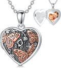 wholesale 925 Sterling Silver Butterfly Heart Photo Locket Pendant Necklace with Custom Text and Picture Frame - 43cm Chain Length-0-0