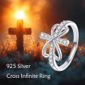 wholesale 925 Sterling Silver Infinity Cross CZ Studded Open Adjustable Ring for Women-0-4