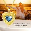 wholesale Gold 925 Sterling Silver Blue Crystal Heart Photo Locket Pendant Necklace for Women Girls  45cm Chain Length-0-6