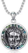 wholesale 925 Sterling Silver Round Memento Mori Skull & Crossbones Pendant Necklace for Men Women - 24 Chain (Green)-0-0