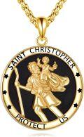 wholesale 925 Sterling Silver Plated Gold Saint Christopher Protect Us Religious Medal Necklace Jewelry 24 Chain -0-0