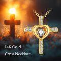 wholesale 14K Gold Diamond Heart & Cross Pendant Necklace for Girls ¨¦????¡è¨¦|?¨¦£¤¡ã ?¡è????-0-5