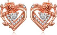 wholesale 925 Sterling Silver Rose Heart Birthstone Stud Earrings for Women-04 Apr - Rhinestone