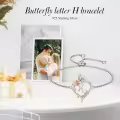 TOUPOP Sterling Silver Rose Heart Butterfly Initial H Link Bracelet Gift for Women-0-2