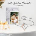 TOUPOP Sterling Silver Rose Heart Butterfly Initial H Link Bracelet Gift for Women-0-2