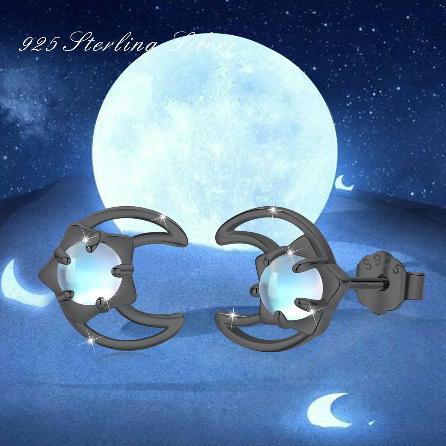 wholesale 925 Sterling Silver Blue Moonstone Crescent Stud Earrings for Women-0-2