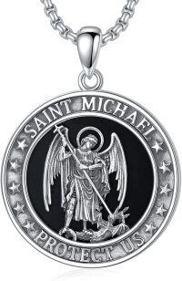 wholesale 925 Sterling Silver Saint Michael Medal Necklace Protection  for Men/Women-A05. St michael (Black Onyx)