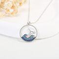 wholesale 925 Sterling Silver Whale Tail with Blue Crystal Wave Ocean Pendant Necklace-0-2