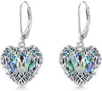 wholesale 925 Sterling Silver Tree of Life Abalone Shell Heart Drop Dangle Lever Back Earrings Gift for Her-Sisters