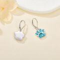 wholesale 925 Sterling Silver Turquoise Stone Inlay Paw Print Leverback Earring for Women Girls Animal Lover Gifts 43mm Long-0-3