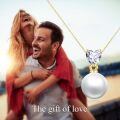 wholesale 14k White Heart Shape Cz Lab Diamond Pendant Necklace With Round Pearl-0-5