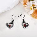 wholesale Black 925 Sterling Silver Heart with Red Stone and Skeleton Hands Dangle Earrings - Gothic Valentine's Day Gift for Her-0-2