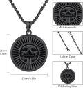 wholesale 925 Sterling Silver Blackened Circle with Skull and Rays Pendant Necklace for Men Women - Aztec Style s-0-4