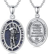wholesale 925 Sterling Silver Saint Sebastian Protect Us Pendant Necklace for Women Men Catholic  43cm Chain Length-Saint Sebastian_Blue Sandstone