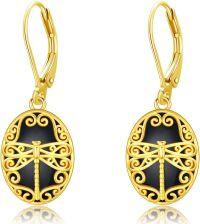 wholesale 925 Sterling Silver Dragonfly Drop Earrings with Turquoise and Black Onyx Stones-Black Onyx