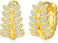 wholesale Gold-Plated 925 Sterling Silver Feather Design Cubic Zirconia Hoop Earrings for Women-0-0