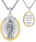 wholesale 925 Sterling Silver St Francis Pendant Necklace with Bible Verse Protection Christian Catholic  for Men Boys Fathers Day-0-0