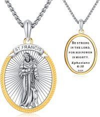 wholesale 925 Sterling Silver St Francis Pendant Necklace with Bible Verse Protection Christian Catholic  for Men Boys Fathers Day-St Francis