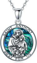 wholesale 925 Sterling Silver Round Pendant with Abalone Shell and Saint Anthony Design - Religious  for Women & Men-0-0