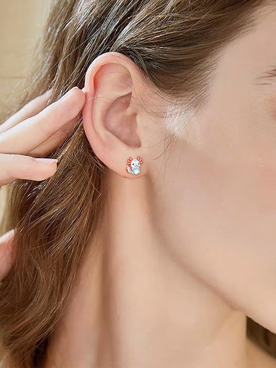 wholesale 925 Sterling Silver Moonstone Heart Axolotl Stud Earrings for Women Gift-0-2