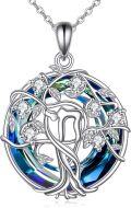 wholesale 925 Sterling Silver Blue Crystal Tree of Life Pendant Necklace with Chai Yin Yang Witch's Knot Charm-0-0