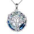 wholesale 925 Sterling Silver Blue Crystal Tree of Life Pendant Necklace with Chai Yin Yang Witch's Knot Charm-0-0