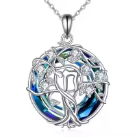 wholesale 925 Sterling Silver Blue Crystal Tree of Life Pendant Necklace with Chai Yin Yang Witch's Knot Charm-Chai