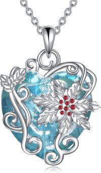 wholesale 925 Sterling Silver Blue Topaz Snowflake Flower Pendant Necklace-December-Holly