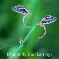 wholesale 925 Sterling Silver Blue Enamel Dragonfly Stud Earrings Wholesale for Women Girls  4cm Long-0-4
