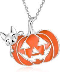 wholesale 925 Sterling Silver Metal Cat in Jack-o'-Lantern Pendant Necklace for Women Girls Halloween Gifts-pumpkin