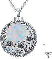 wholesale 925 Sterling Silver with White Opal Lily Urn Necklace for Ashes - May Birth Flower Memorial Jewelry for Mother, Adjustable Chain, Gift Box-May