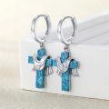 wholesale 925 Sterling Silver Cross with Turquoise Scarf Huggie Hoop Earrings for Women Girls Hypoallergenic s 4cm Length-0-1