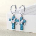 wholesale 925 Sterling Silver Turquoise Cross Drop Earrings Platinum Plated For Women-0-1