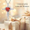 TOUPOP Sterling Silver Ruby Cross Pendant Necklace For Women-0-3