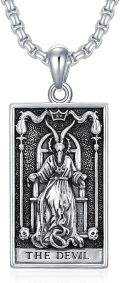 wholesale 925 Sterling Silver Devil Tarot Card Pendant Necklace with Chain-0-0