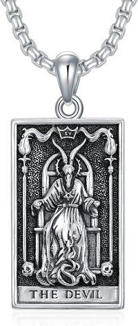 wholesale 925 Sterling Silver Devil Tarot Card Pendant Necklace with Chain-Baphomet
