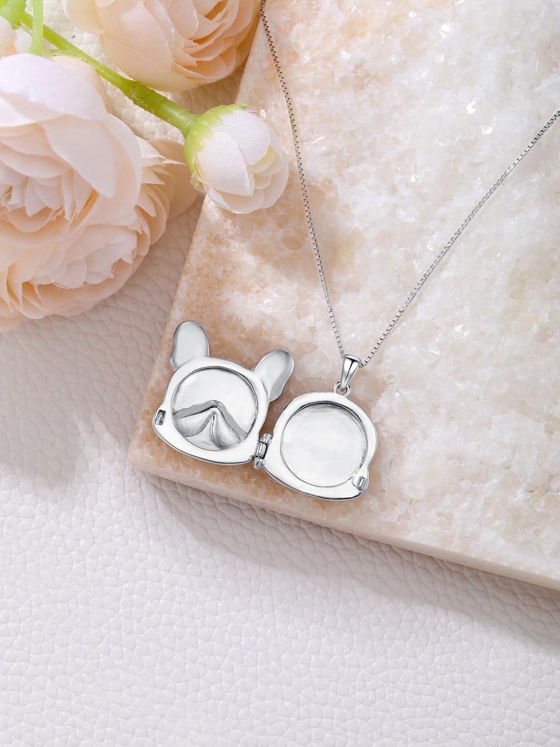 925 Sterling Silver French Bulldog Photo Locket Pendant Necklace for Women Girls Gifts Jewelry-0-4