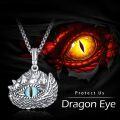 wholesale 925 Sterling Silver Dragon Head Necklace with Turquoise Eyes and Chain for Men Women  48cm Length-0-5