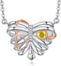 wholesale Sterling Silver 12 Birthstones Doctor Nurse Necklace Stethoscope Rib Cage Pendant Medical Skull Jewelry for Women-01-11-Rib Cage Stethoscope-Nov.