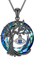 wholesale Sterling Silver Crystal Evil Eye Tree of Life Pendant Necklace - Gold Plated-0-30