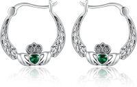 wholesale 925 Sterling Silver Celtic Knot Heart & Crown Green CZ Studs Hoop Earrings for Women Girls Mothers Day Gifts-Celtic Claddagh