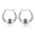 wholesale 925 Sterling Silver Celtic Knot Heart & Crown Green CZ Studs Hoop Earrings for Women Girls Mothers Day Gifts-0-0