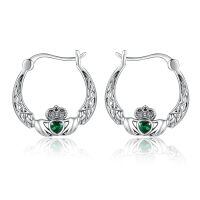 wholesale 925 Sterling Silver Celtic Knot Heart & Crown Green CZ Studs Hoop Earrings for Women Girls Mothers Day Gifts-Celtic Claddagh