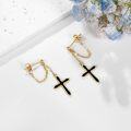 wholesale 14K Gold Black Enamel Cross Drop Earrings for Women-0-2